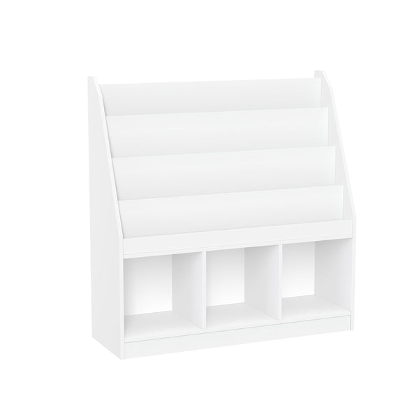 RiverRidge Home Kids' Playroom Bookrack with 3 Toy Organizer Cubbies & 4 Book Shelves, White I9