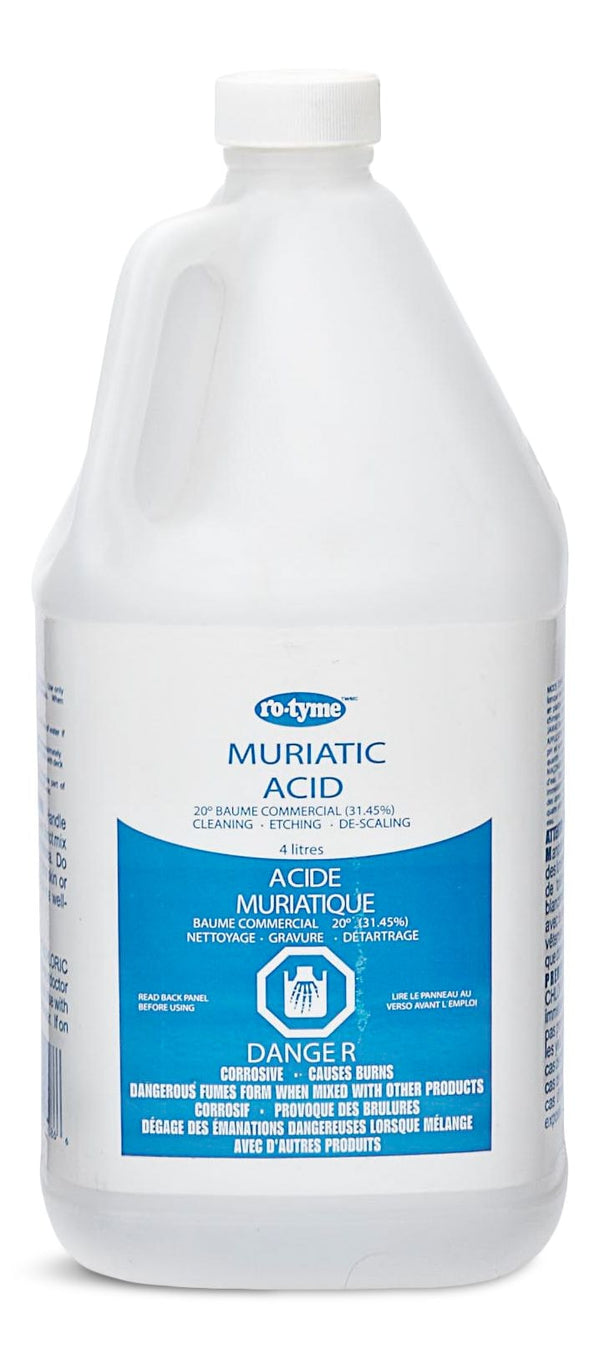 Ro-Tyme Muriatic Acid For Cleaning & Etching Concrete & Descaling Tile/Porcelain, 4-L O1