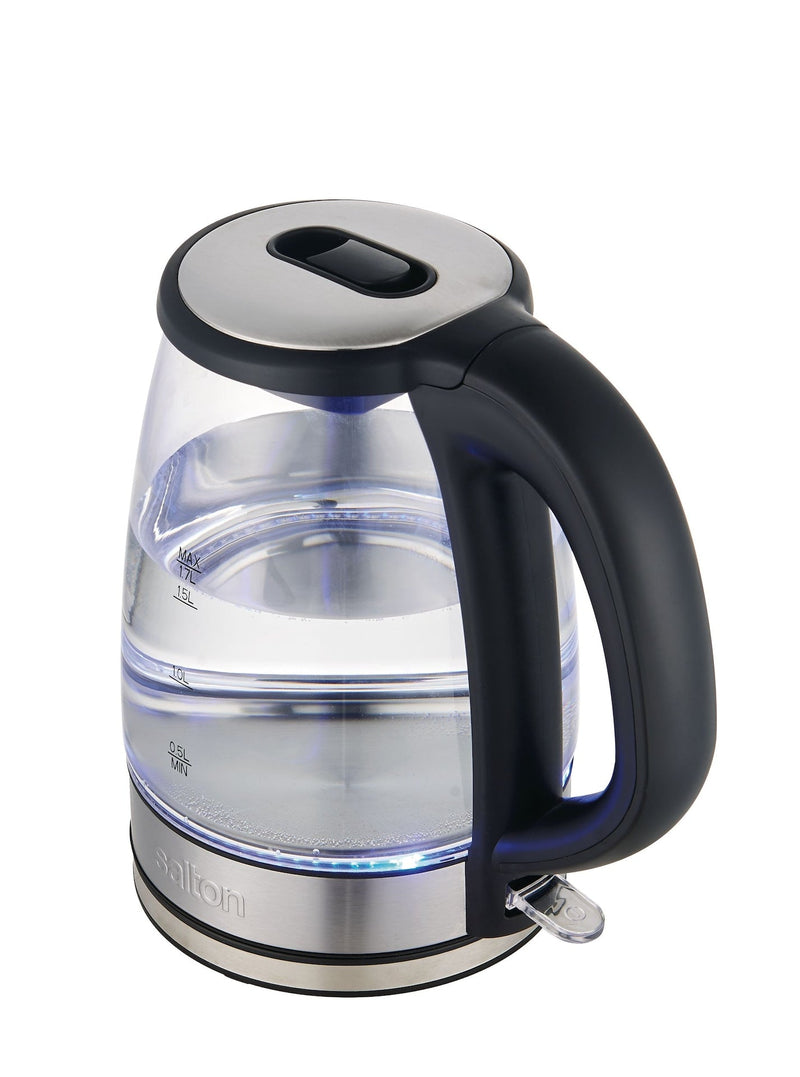 Salton Cordless Electric Glass Kettle with Auto Shut Off, Black/Stainless Steel, 1.7-L W4