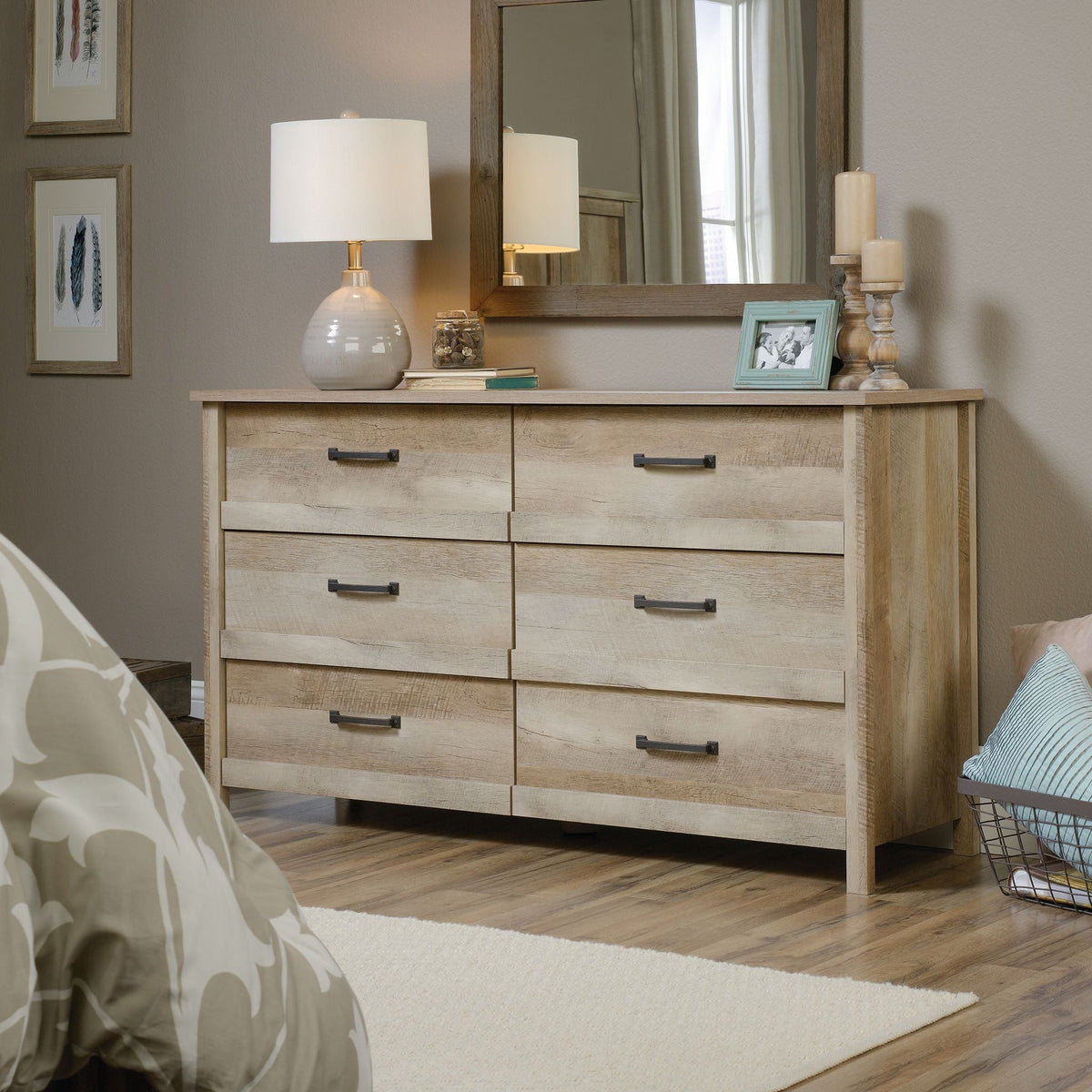 Sauder Cannery Bridge 6-Drawer Double Dresser/Chest Bedroom Storage, Lintel Oak Finish