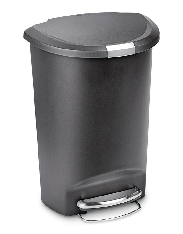 simplehuman Plastic D-Shaped Step Garbage Can, Black, 50-L Y8
