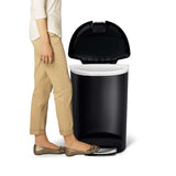simplehuman Plastic D-Shaped Step Garbage Can, Black, 50-L