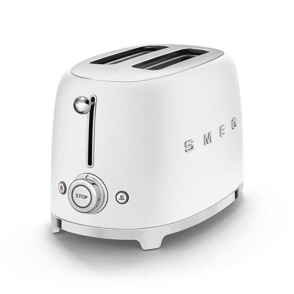Smeg 50's Retro Style Wide Slot Pop Up Electric Toaster with 6 Settings, 2-Slice, Matte White A8