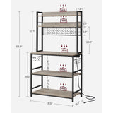 Songmics Home 5-Shelf Grey Baker's Rack with 4 AC Outlets