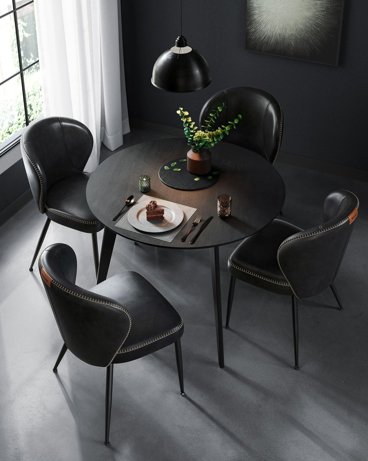 Songmics Home Mid-Century Modern Black Dining Chairs Set, 2-pk