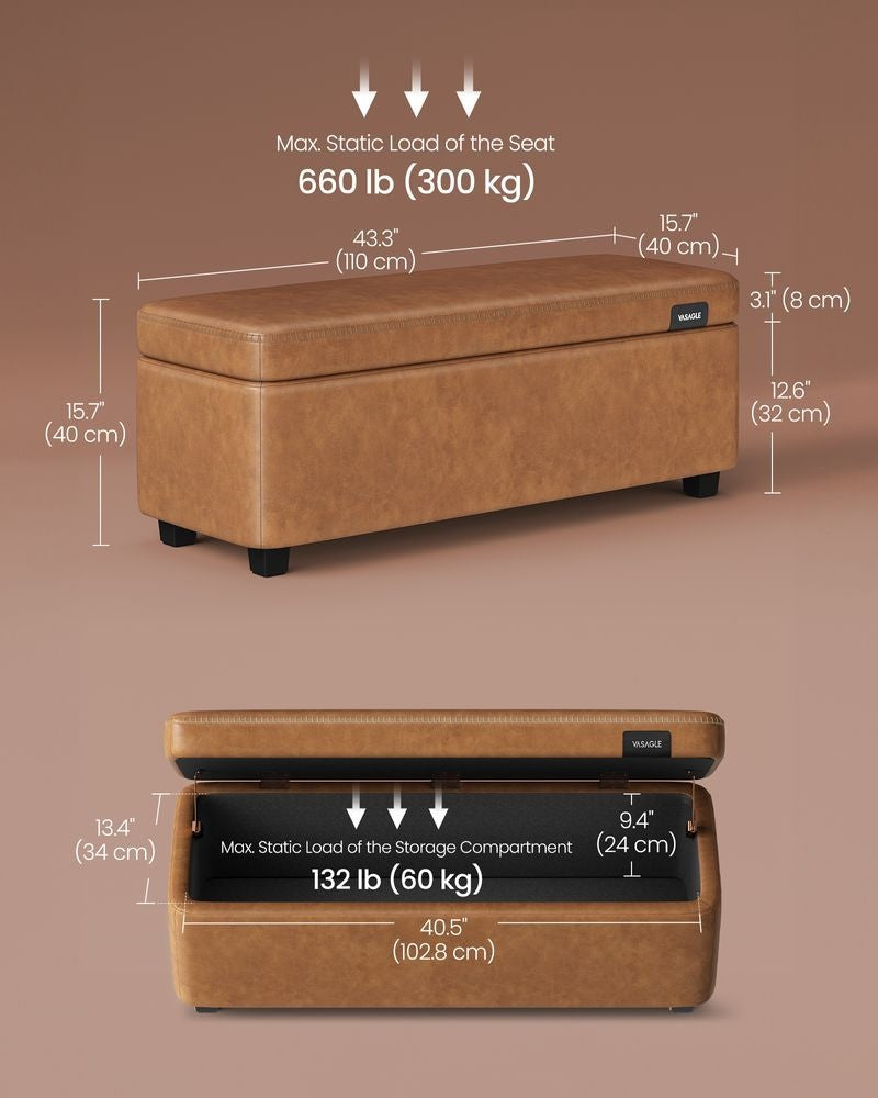 Songmics Home Mid-Century Modern Brown Storage Ottoman