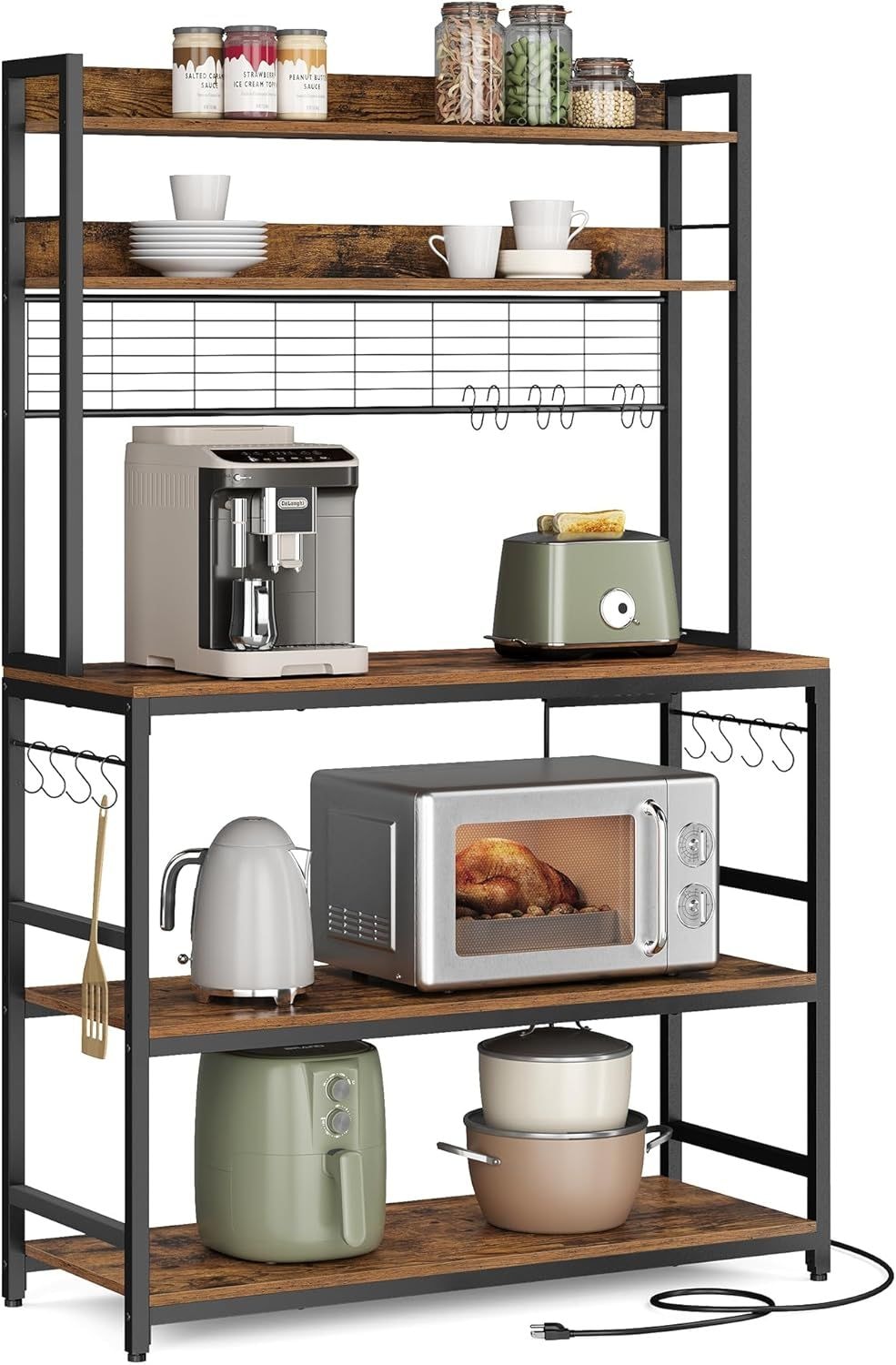 Songmics Home Rustic Brown Baker's Rack with 4 AC Outlets