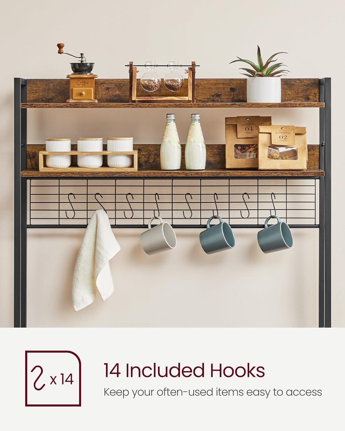 Songmics Home Rustic Brown Baker's Rack with 4 AC Outlets