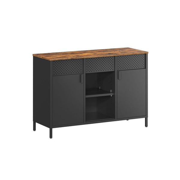 Songmics Home Rustic Brown/Black Metal Buffet Cabinet W0