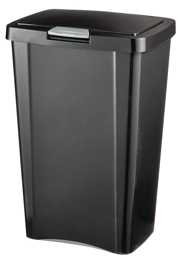 Sterilite Plastic Rectangular Springloaded Touch Top Garbage Can, Black, 49-L C8
