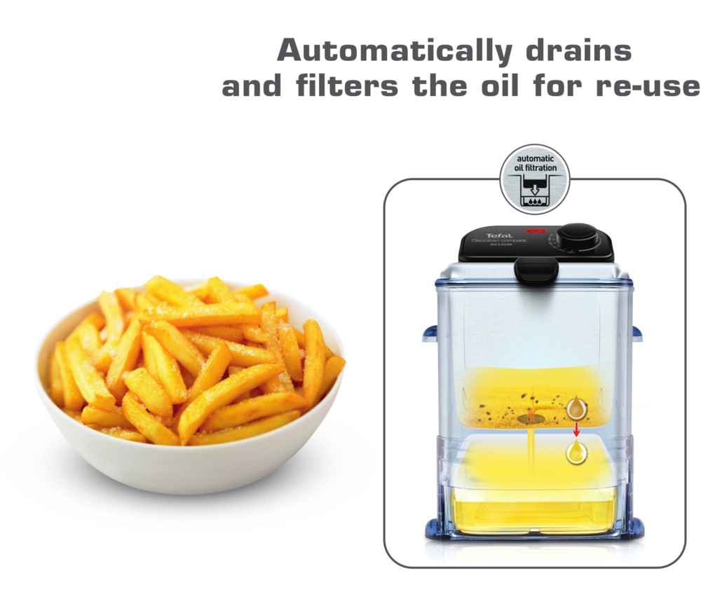 T-fal EZ Clean Pro Compact Deep Fryer with Oil Filter, Stainless Steel, 2L
