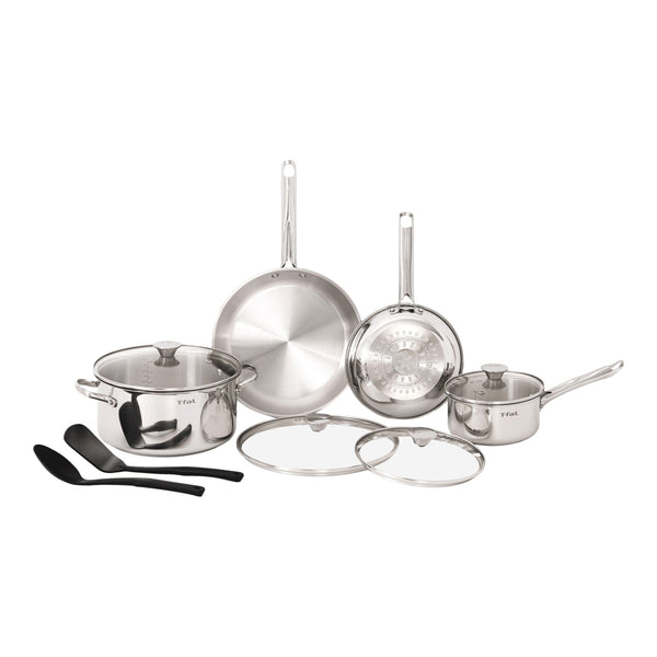 T-Fal Viva Stainless Steel Cookware Set, Dishwasher & Oven Safe, Pots and Pans Set, 10-pc I8