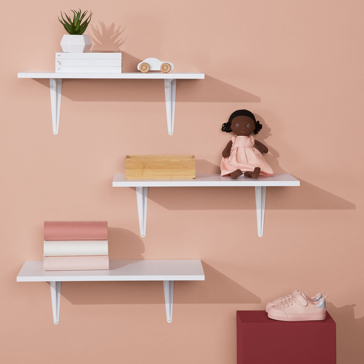 type A Wooden Floating Wall Shelf Board, White, 12 x 24-in