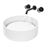 VIGO Anvil MatteStone Round White Composite Bathroom Sink/Basin Set with Cass Wall Mount Faucet and Pop-Up Drain