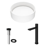 VIGO Anvil MatteStone Round White Composite Bathroom Sink/Basin Set with Gotham Faucet and Pop-Up Drain