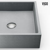 VIGO Coca Gothic ConcretoStone Grey Bathroom Sink/Basin Set with Cass Faucet and Rectangular Vessel