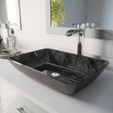 VIGO Glass Grey Onyx Bathroom Sink/Basin Set with Niko Faucet and Rectangular Vessel