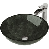 VIGO Glass Grey Onyx Bathroom Sink/Basin Set with Niko Faucet and Round Vessel