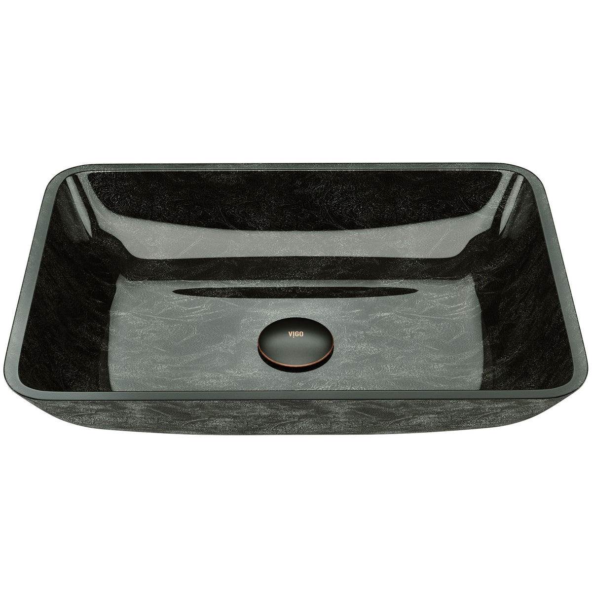 VIGO Glass Rectangular Vessel Bathroom Sink/Basin, Grey Onyx