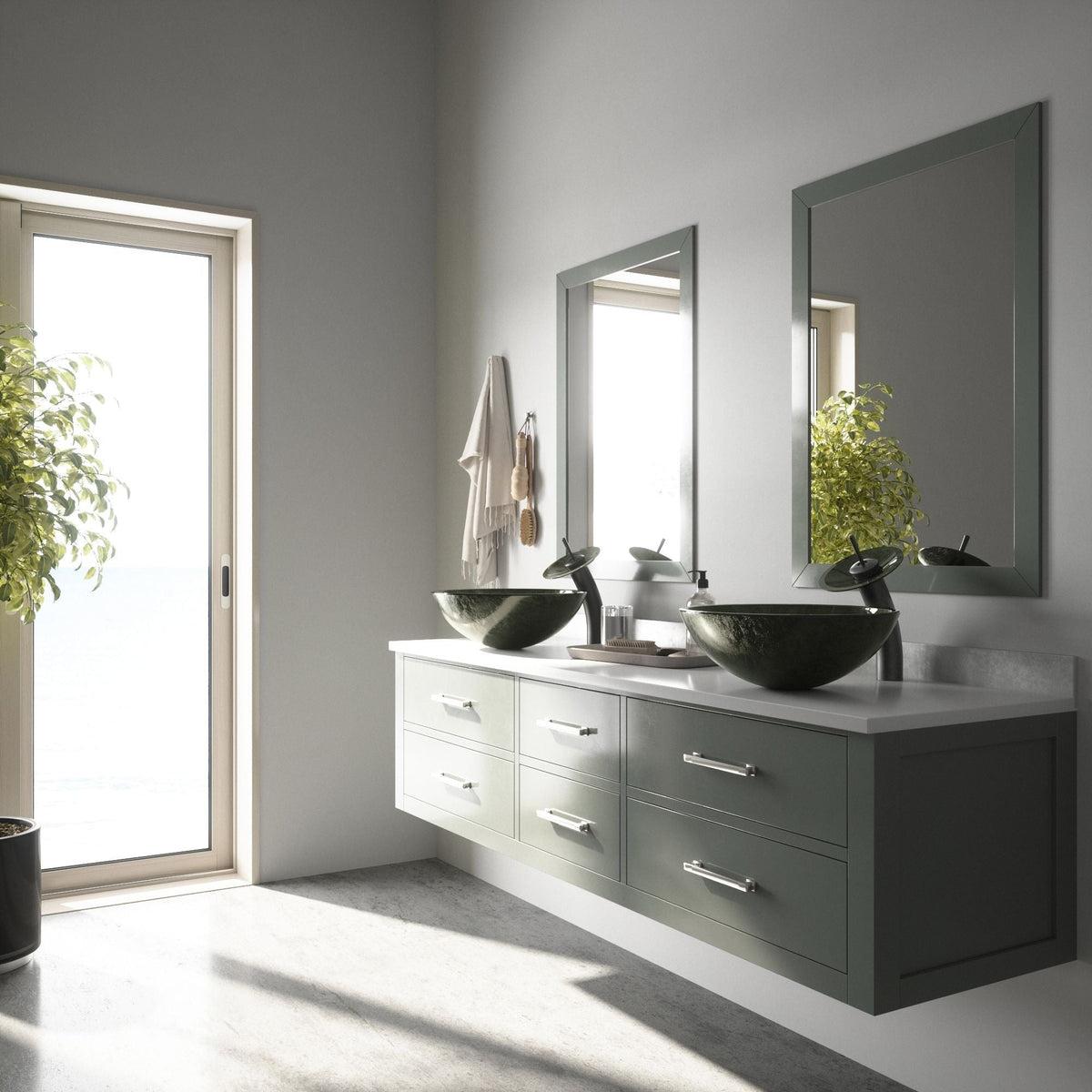 VIGO Glass Round Vessel Bathroom Sink/Basin with Deep Bowl, Gray