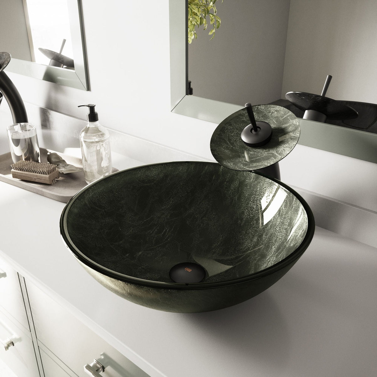 VIGO Glass Round Vessel Bathroom Sink/Basin with Deep Bowl, Gray
