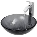 VIGO Glass Sheer Black Bathroom Sink/Basin Set with Duris Faucet and Round Vessel