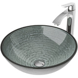 VIGO Glass Simply Silver Bathroom Sink/Basin Set with Linus Faucet and Round Vessel