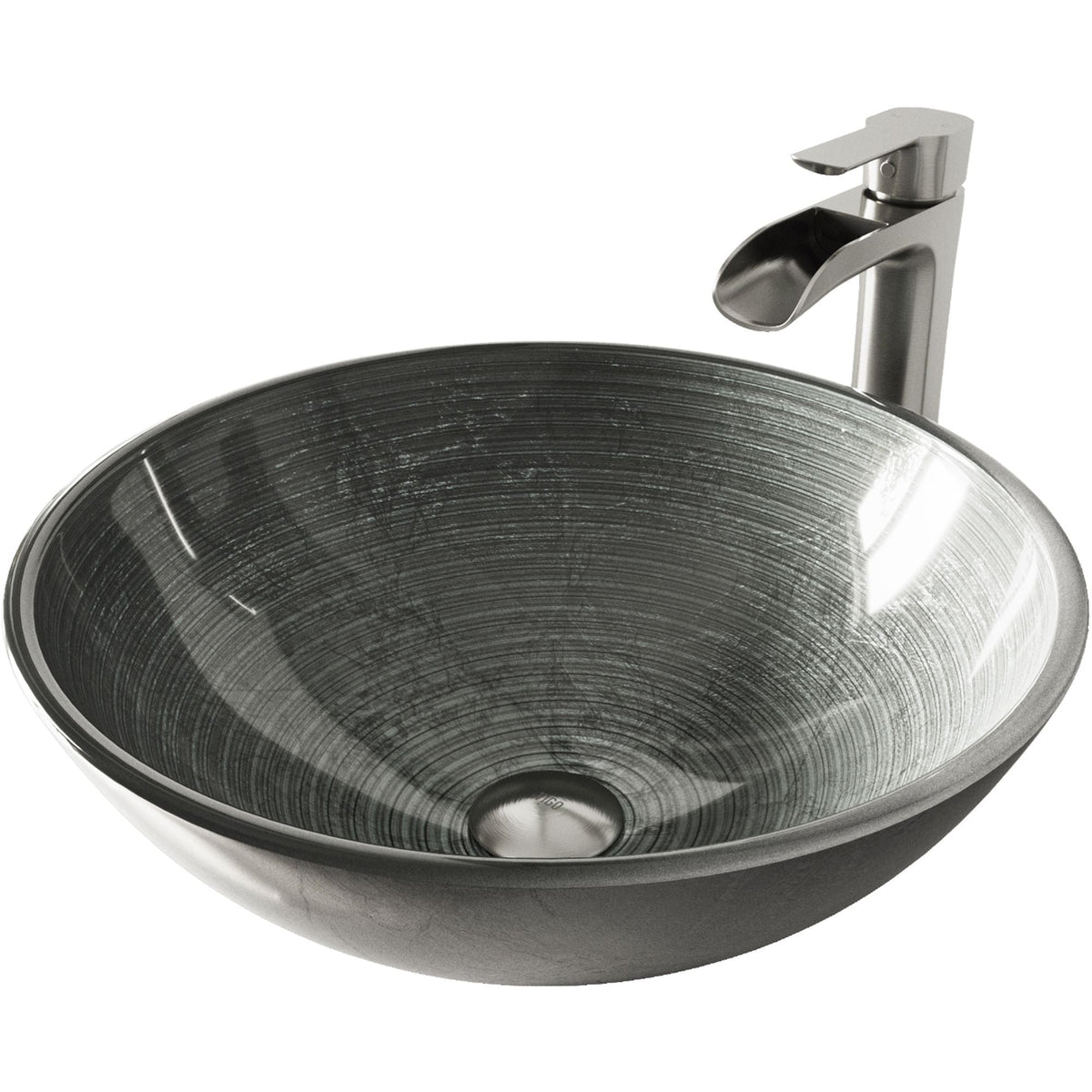 VIGO Glass Simply Silver Bathroom Sink/Basin Set with Niko Faucet and Round Vessel