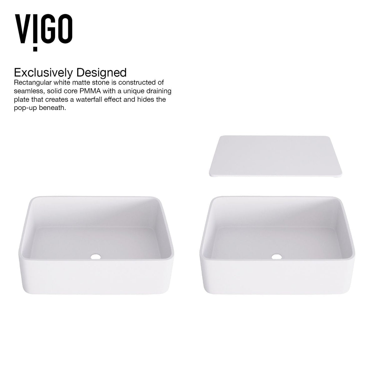 VIGO Jasmine MatteStone White Bathroom Sink/Basin Set with Lexington Faucet and Rectangular Composite Vessel