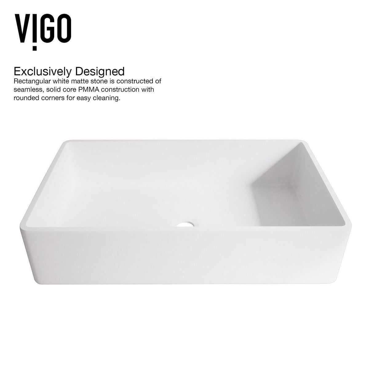 VIGO Magnolia MatteStone White Bathroom Sink/Basin Set with Lexington Faucet and Rectangular Composite Vessel