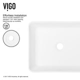 VIGO Marigold Matte Stone Rectangular Composite Vessel Bathroom Sink/Basin with Rounded Edges & Deep Bowl, White