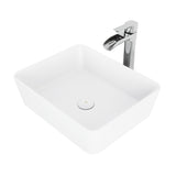 VIGO Marigold MatteStone Matte White Bathroom Sink/Basin Set with Niko Faucet and Rectangular Composite Vessel