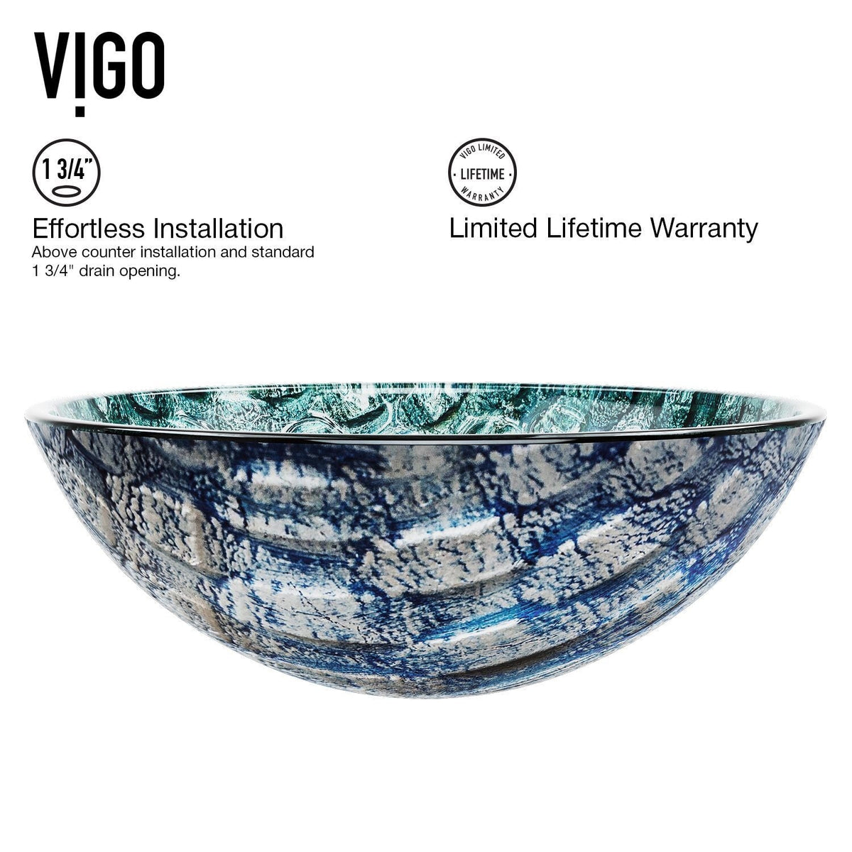 VIGO Round Glass Vessel Bathroom Sink/Basin with Scratch-Resistant Surface, Oceania