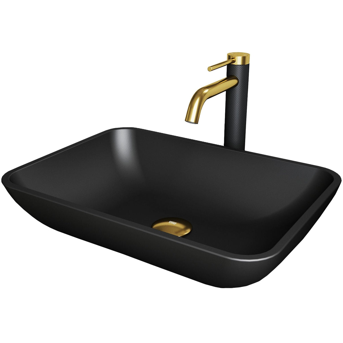 VIGO Sottile MatteShell Matte Black Bathroom Sink/Basin Set with Lexington Faucet and Glass Rectangular Vessel