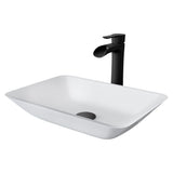 VIGO Sottile MatteShell White Bathroom Sink/Basin Set with Niko Faucet and Glass Rectangular Vessel