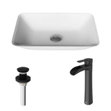 VIGO Sottile MatteShell White Bathroom Sink/Basin Set with Niko Faucet and Glass Rectangular Vessel