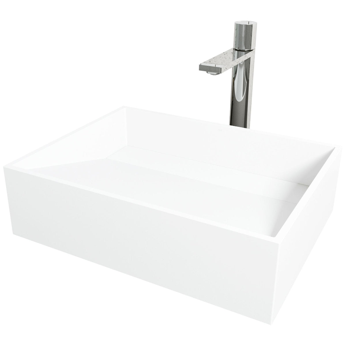 VIGO Starr Glass MatteStone White Bathroom Sink/Basin Set with Gotham Faucet and Rectangular Composite Vessel