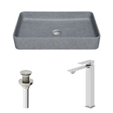 VIGO Tarragona Gothic ConcretoStone Grey Bathroom Sink/Basin Set with Dunn Faucet and Rectangular Vessel