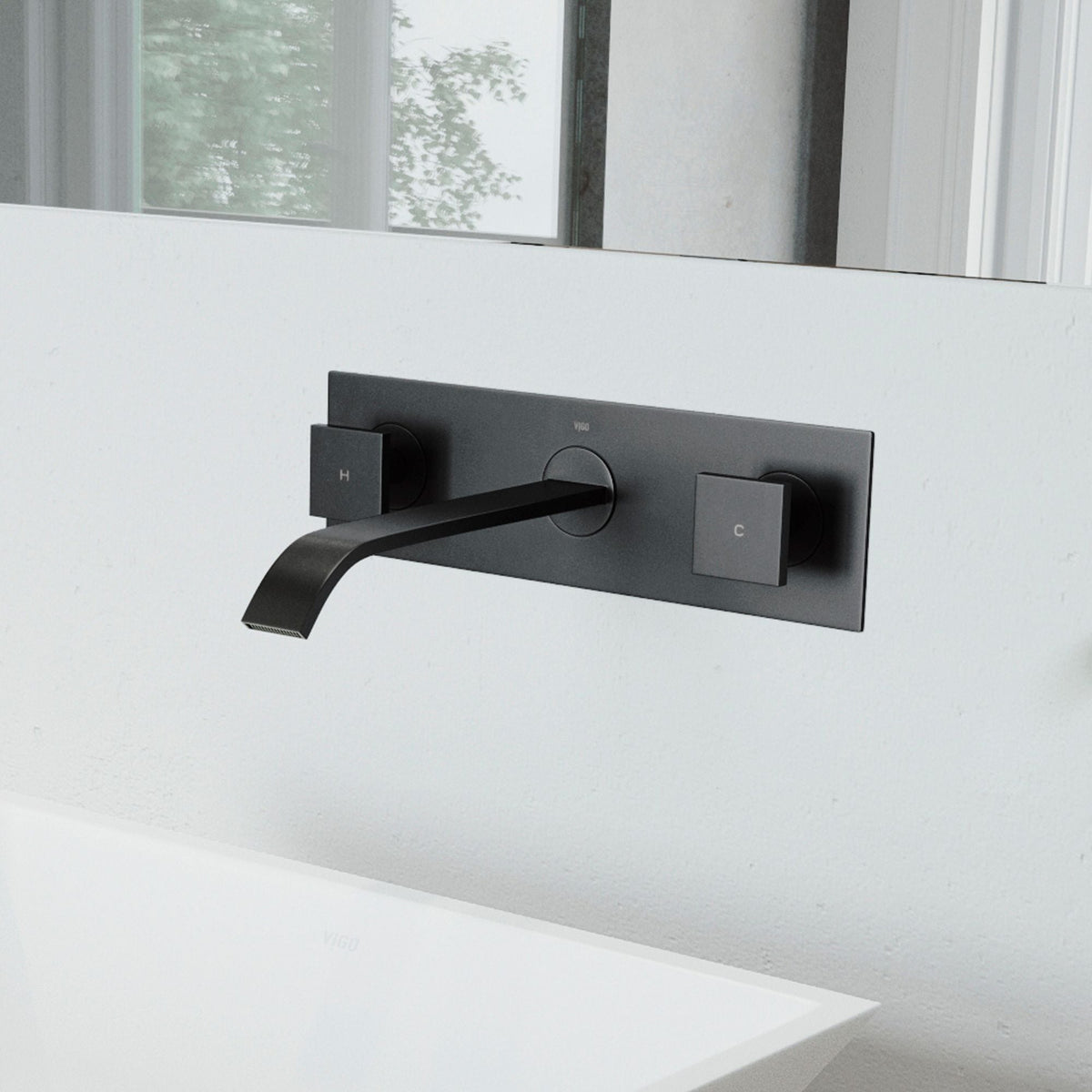 VIGO Titus Wall Mount Dual Handle Bathroom Sink Faucet, Eco-Friendly 1.2 GPM Flow Rate, Matte Black