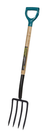 Yardworks Tempered-Steel 4-Tine D-Grip Garden Fork, 30.5-in Wooden Shaft